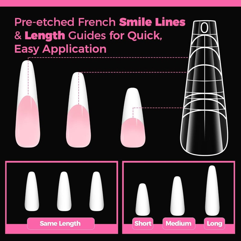 GlimightyX Flat Polygel Nail Forms Coffin, Straight Built-in Apex Dual Forms Molds Reusable,Pre-designed French Guildelines Polygel Tips for Nail Extension Salon Home DIY,14 sizes 140 Pcs - Image 5